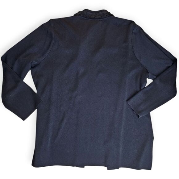 Misook Jacket Womens Medium Black Lux Collared Textured Trim Minimalist Cardigan - Picture 9 of 12